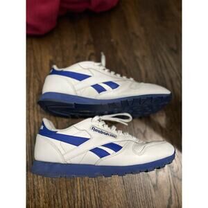 Reebok Classic Leather Sneakers Shoes Blue and White Sz: 10 Mens